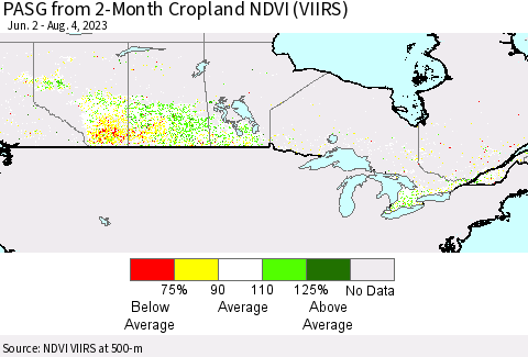 Canada PASG from 2-Month Cropland NDVI (VIIRS) Thematic Map For 7/28/2023 - 8/4/2023