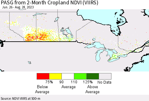 Canada PASG from 2-Month Cropland NDVI (VIIRS) Thematic Map For 8/21/2023 - 8/28/2023