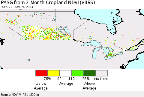 Canada PASG from 2-Month Cropland NDVI (VIIRS) Thematic Map For 11/17/2023 - 11/24/2023