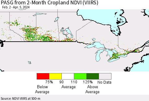 Canada PASG from 2-Month Cropland NDVI (VIIRS) Thematic Map For 3/29/2024 - 4/5/2024
