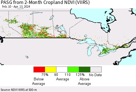 Canada PASG from 2-Month Cropland NDVI (VIIRS) Thematic Map For 4/6/2024 - 4/13/2024