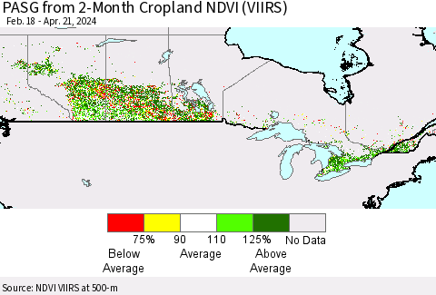 Canada PASG from 2-Month Cropland NDVI (VIIRS) Thematic Map For 4/14/2024 - 4/21/2024