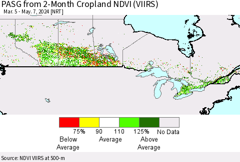 Canada PASG from 2-Month Cropland NDVI (VIIRS) Thematic Map For 4/30/2024 - 5/7/2024