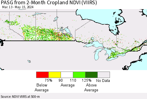 Canada PASG from 2-Month Cropland NDVI (VIIRS) Thematic Map For 5/8/2024 - 5/15/2024