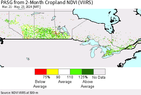 Canada PASG from 2-Month Cropland NDVI (VIIRS) Thematic Map For 5/16/2024 - 5/23/2024