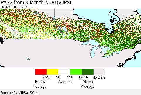 Canada PASG from 3-Month NDVI (VIIRS) Thematic Map For 5/25/2021 - 6/1/2021