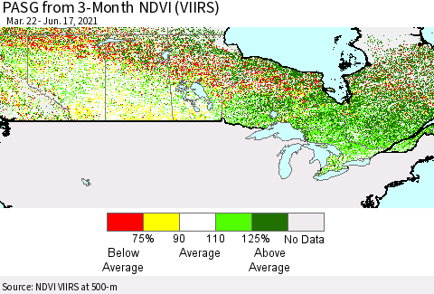 Canada PASG from 3-Month NDVI (VIIRS) Thematic Map For 6/10/2021 - 6/17/2021