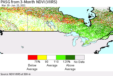 Canada PASG from 3-Month NDVI (VIIRS) Thematic Map For 6/18/2021 - 6/25/2021