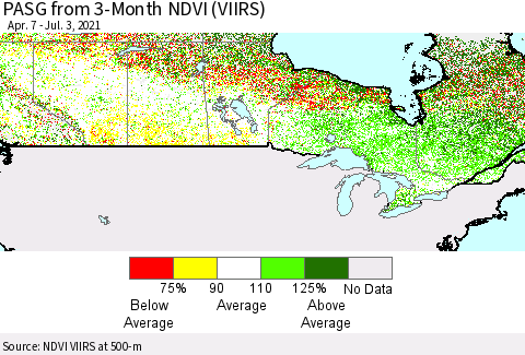 Canada PASG from 3-Month NDVI (VIIRS) Thematic Map For 6/26/2021 - 7/3/2021