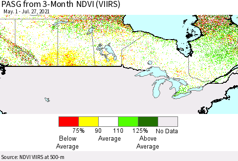 Canada PASG from 3-Month NDVI (VIIRS) Thematic Map For 7/20/2021 - 7/27/2021