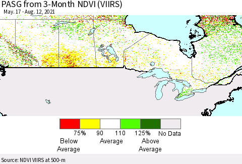 Canada PASG from 3-Month NDVI (VIIRS) Thematic Map For 8/5/2021 - 8/12/2021