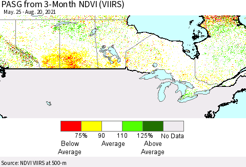 Canada PASG from 3-Month NDVI (VIIRS) Thematic Map For 8/13/2021 - 8/20/2021