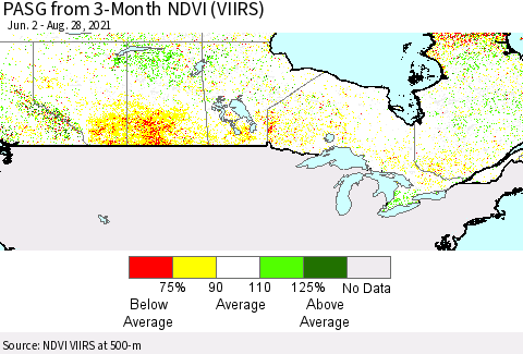 Canada PASG from 3-Month NDVI (VIIRS) Thematic Map For 8/21/2021 - 8/28/2021