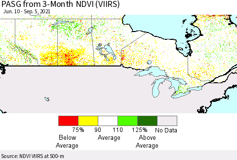 Canada PASG from 3-Month NDVI (VIIRS) Thematic Map For 8/29/2021 - 9/5/2021