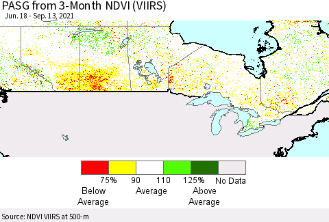 Canada PASG from 3-Month NDVI (VIIRS) Thematic Map For 9/6/2021 - 9/13/2021