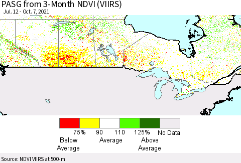 Canada PASG from 3-Month NDVI (VIIRS) Thematic Map For 9/30/2021 - 10/7/2021