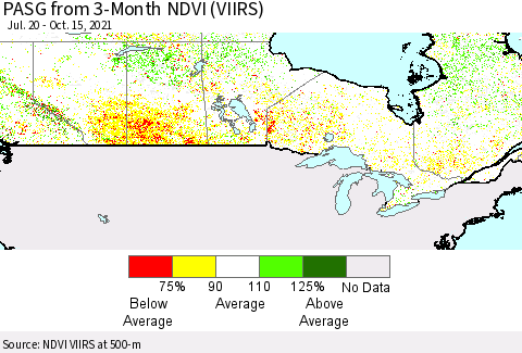 Canada PASG from 3-Month NDVI (VIIRS) Thematic Map For 10/8/2021 - 10/15/2021