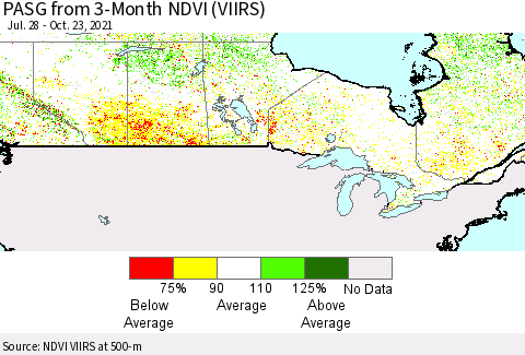 Canada PASG from 3-Month NDVI (VIIRS) Thematic Map For 10/16/2021 - 10/23/2021
