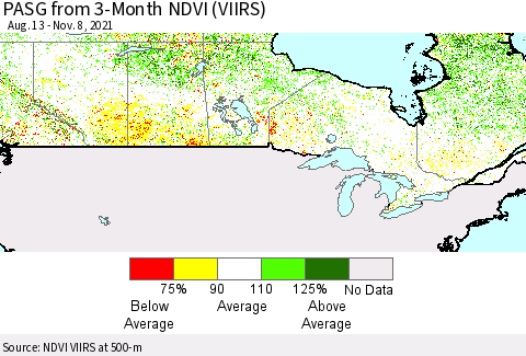 Canada PASG from 3-Month NDVI (VIIRS) Thematic Map For 11/1/2021 - 11/8/2021