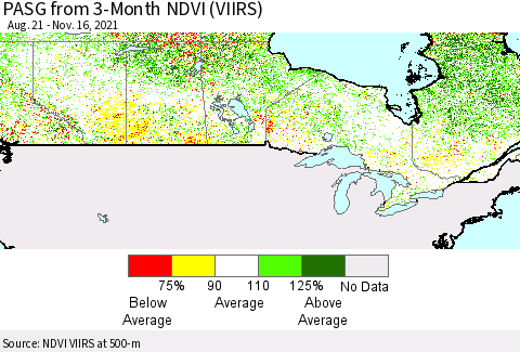 Canada PASG from 3-Month NDVI (VIIRS) Thematic Map For 11/9/2021 - 11/16/2021