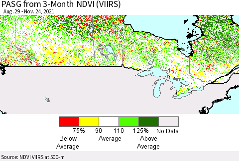 Canada PASG from 3-Month NDVI (VIIRS) Thematic Map For 11/17/2021 - 11/24/2021