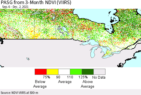 Canada PASG from 3-Month NDVI (VIIRS) Thematic Map For 11/25/2021 - 12/2/2021