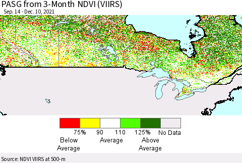 Canada PASG from 3-Month NDVI (VIIRS) Thematic Map For 12/3/2021 - 12/10/2021