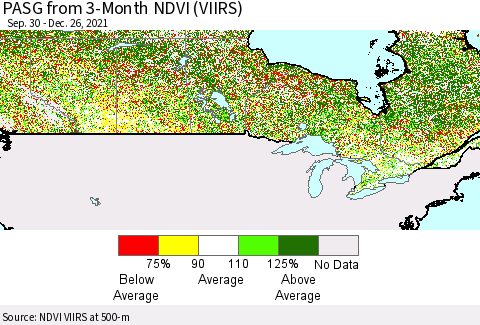 Canada PASG from 3-Month NDVI (VIIRS) Thematic Map For 12/19/2021 - 12/26/2021