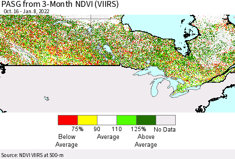Canada PASG from 3-Month NDVI (VIIRS) Thematic Map For 1/1/2022 - 1/8/2022