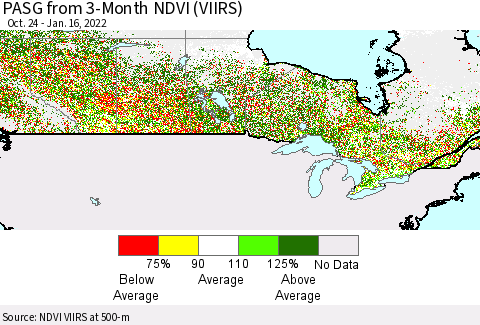 Canada PASG from 3-Month NDVI (VIIRS) Thematic Map For 1/9/2022 - 1/16/2022