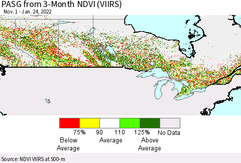 Canada PASG from 3-Month NDVI (VIIRS) Thematic Map For 1/17/2022 - 1/24/2022
