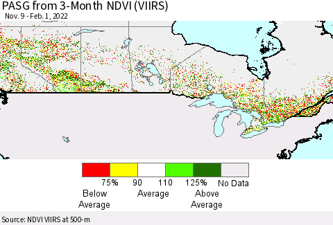 Canada PASG from 3-Month NDVI (VIIRS) Thematic Map For 1/25/2022 - 2/1/2022