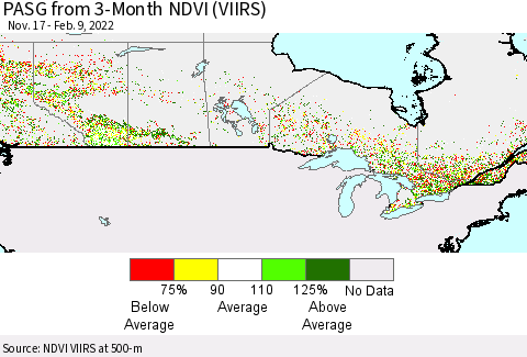 Canada PASG from 3-Month NDVI (VIIRS) Thematic Map For 2/2/2022 - 2/9/2022