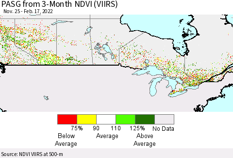 Canada PASG from 3-Month NDVI (VIIRS) Thematic Map For 2/10/2022 - 2/17/2022