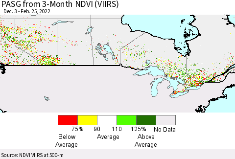 Canada PASG from 3-Month NDVI (VIIRS) Thematic Map For 2/18/2022 - 2/25/2022