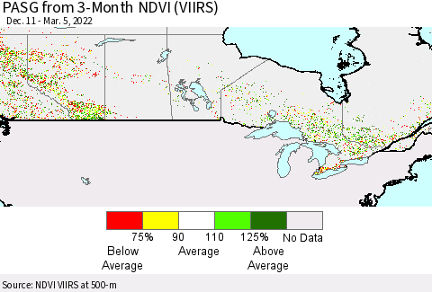 Canada PASG from 3-Month NDVI (VIIRS) Thematic Map For 2/26/2022 - 3/5/2022