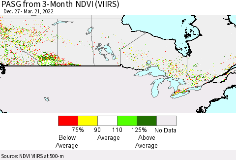 Canada PASG from 3-Month NDVI (VIIRS) Thematic Map For 3/14/2022 - 3/21/2022