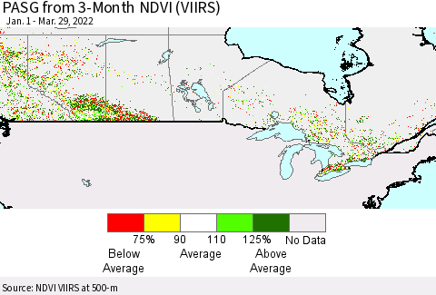 Canada PASG from 3-Month NDVI (VIIRS) Thematic Map For 3/22/2022 - 3/29/2022