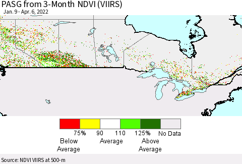 Canada PASG from 3-Month NDVI (VIIRS) Thematic Map For 3/30/2022 - 4/6/2022