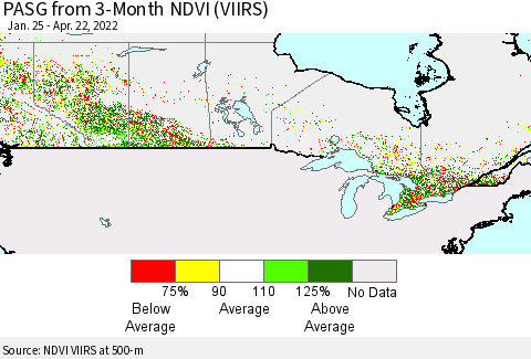 Canada PASG from 3-Month NDVI (VIIRS) Thematic Map For 4/15/2022 - 4/22/2022