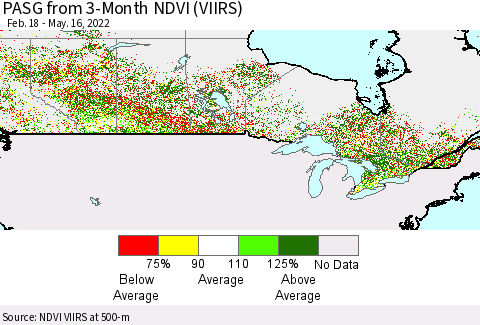 Canada PASG from 3-Month NDVI (VIIRS) Thematic Map For 5/9/2022 - 5/16/2022
