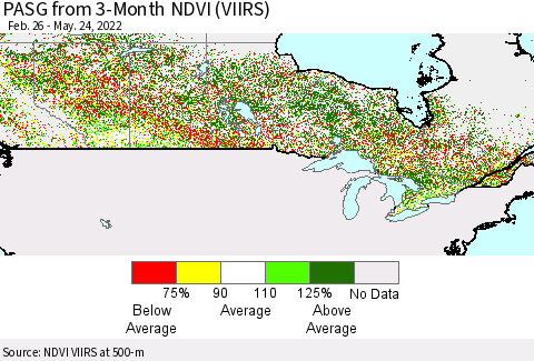 Canada PASG from 3-Month NDVI (VIIRS) Thematic Map For 5/17/2022 - 5/24/2022