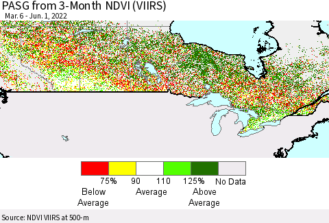 Canada PASG from 3-Month NDVI (VIIRS) Thematic Map For 5/25/2022 - 6/1/2022