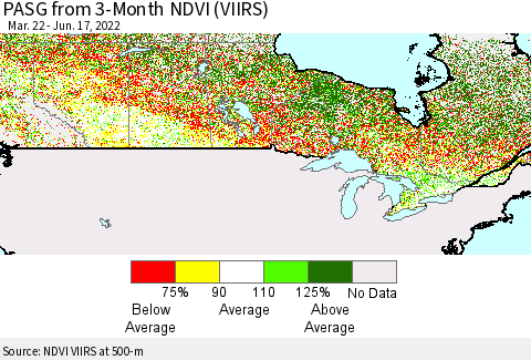 Canada PASG from 3-Month NDVI (VIIRS) Thematic Map For 6/10/2022 - 6/17/2022