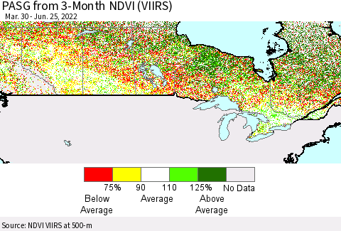 Canada PASG from 3-Month NDVI (VIIRS) Thematic Map For 6/18/2022 - 6/25/2022