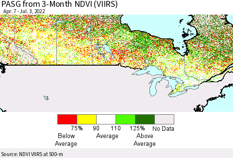 Canada PASG from 3-Month NDVI (VIIRS) Thematic Map For 6/26/2022 - 7/3/2022