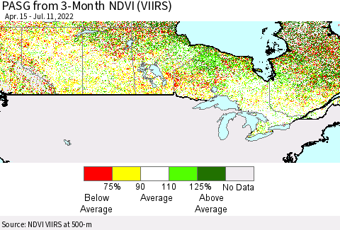 Canada PASG from 3-Month NDVI (VIIRS) Thematic Map For 7/4/2022 - 7/11/2022