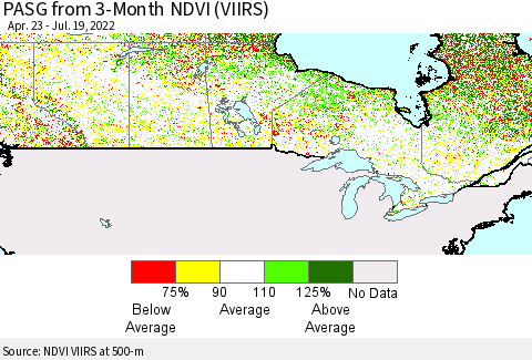 Canada PASG from 3-Month NDVI (VIIRS) Thematic Map For 7/12/2022 - 7/19/2022
