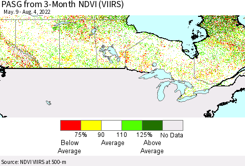 Canada PASG from 3-Month NDVI (VIIRS) Thematic Map For 7/28/2022 - 8/4/2022