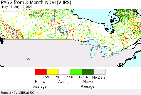 Canada PASG from 3-Month NDVI (VIIRS) Thematic Map For 8/5/2022 - 8/12/2022